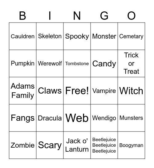 Halloween Bingo Card