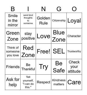 Social Emotional Learning (SEL) Bingo Card