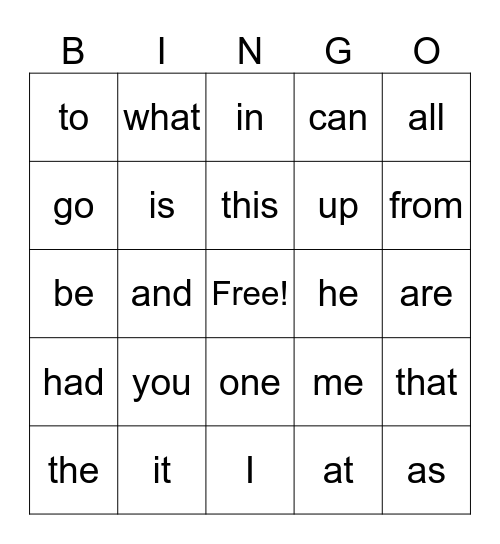 TRICKY WORDS 1- Bingo Card