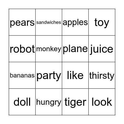 Toy Party Bingo Card