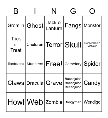 Halloween Bingo Card