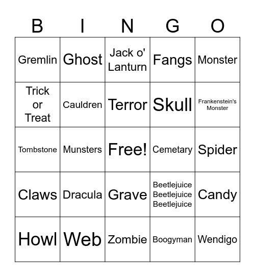 Halloween Bingo Card