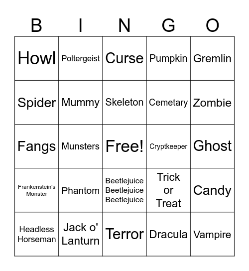 Halloween Bingo Card