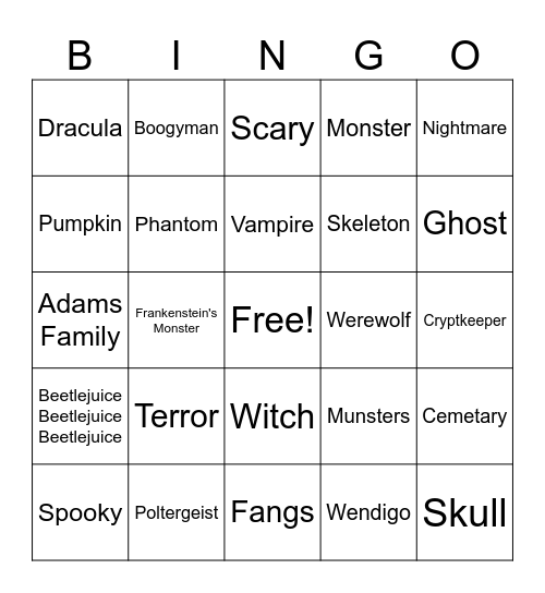 Halloween Bingo Card