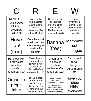 CREW KIDS BINGO Card