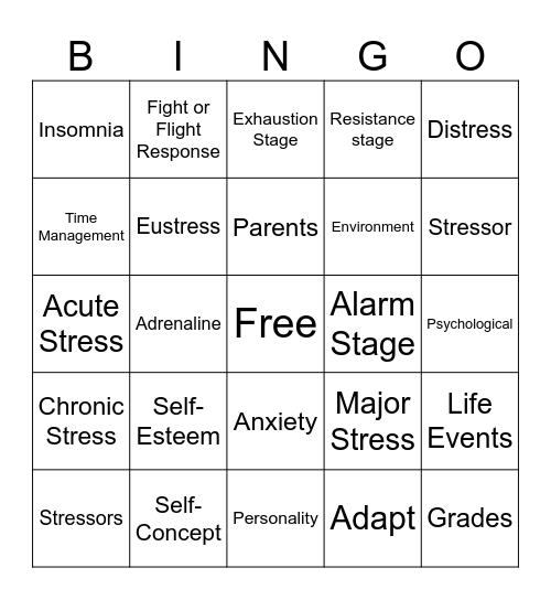 Stress Bingo Card