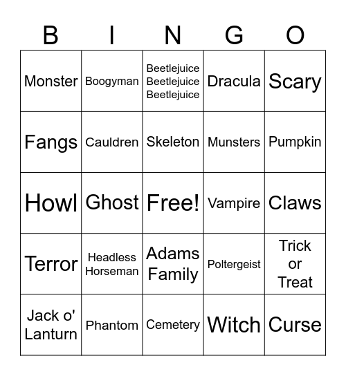 Halloween Bingo Card