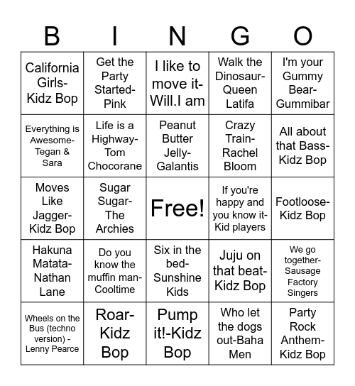 MT3 "You're KIDDING!" *some songs NOT original artists! Bingo Card