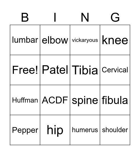 Happy Ortho Nurse's Week Bingo Card