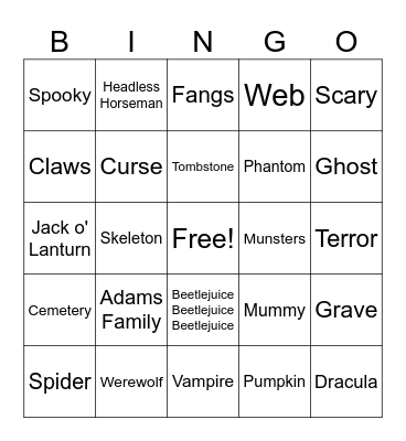 Halloween Bingo Card