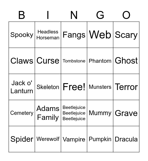 Halloween Bingo Card