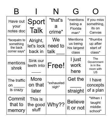 Mr. Copeland Quotes and Actions Bingo Card