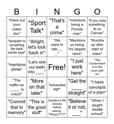 Mr. Copeland Quotes and Actions Bingo Card
