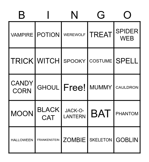 Halloween Bingo Card