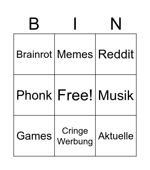 YouTube Bingo Card