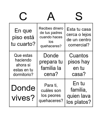 Casa Bingo Card