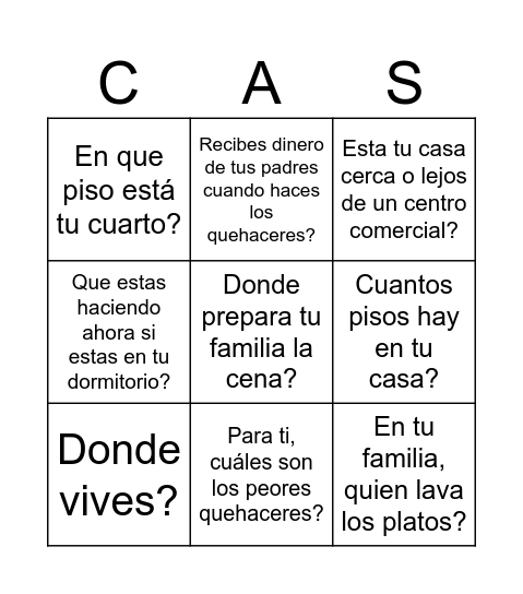 Casa Bingo Card