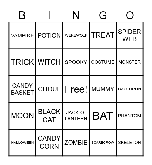 Halloween Bingo Card