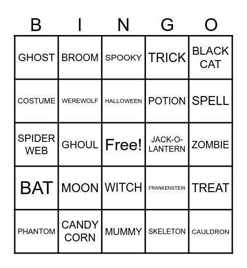 Halloween Bingo Card