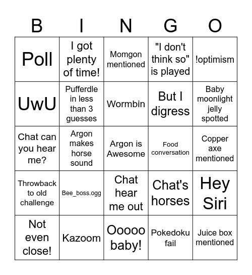 Argon stream! Bingo Card