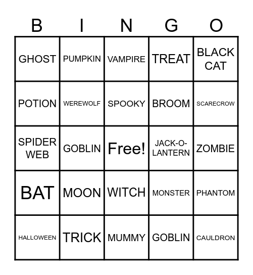 Halloween Bingo Card