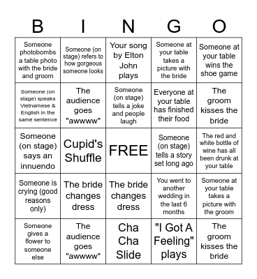 Wedding Bingo Card