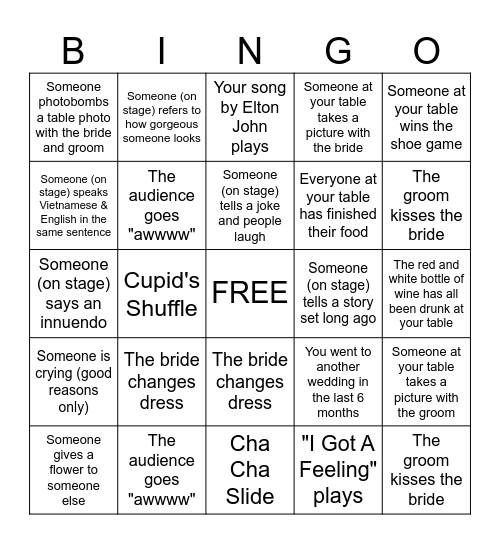 Wedding Bingo Card