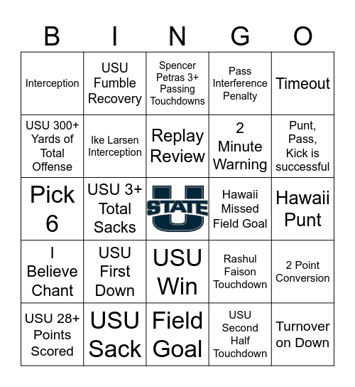 FOOTBALL BINGO Card