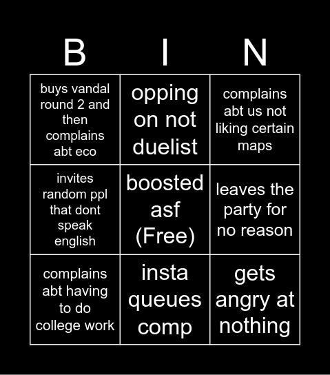 kofl bingo Card