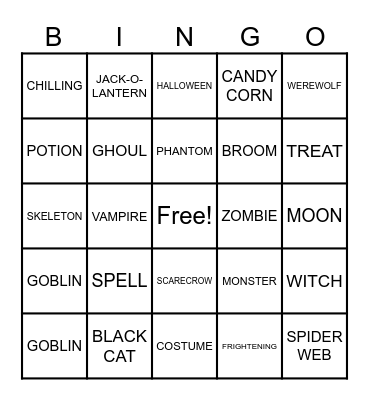 Halloween Bingo Card