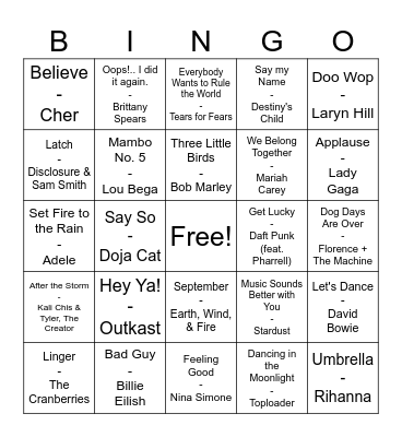 GME Musical Bingo Card