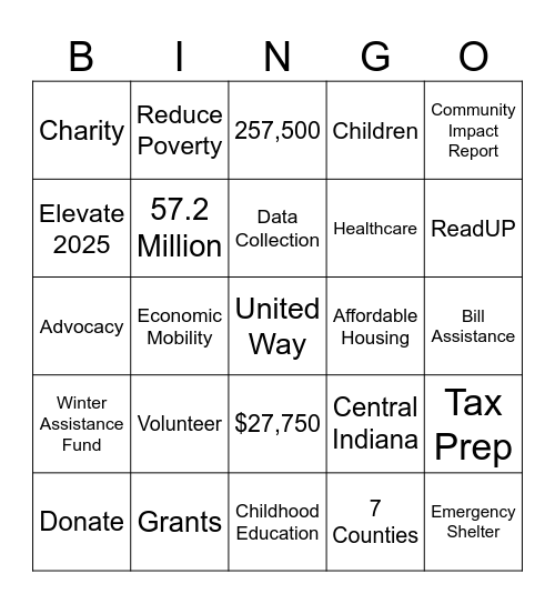 United Way Bingo Card