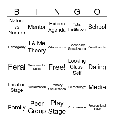 Adult/Adolescence In Society Jingo Bingo Card