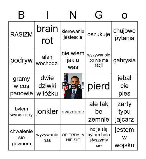 bingo o modzlu Bingo Card