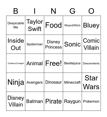 Yinghua Costume Parade Bingo Card