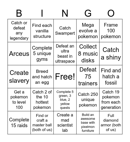 Pixelmon Bingo Card