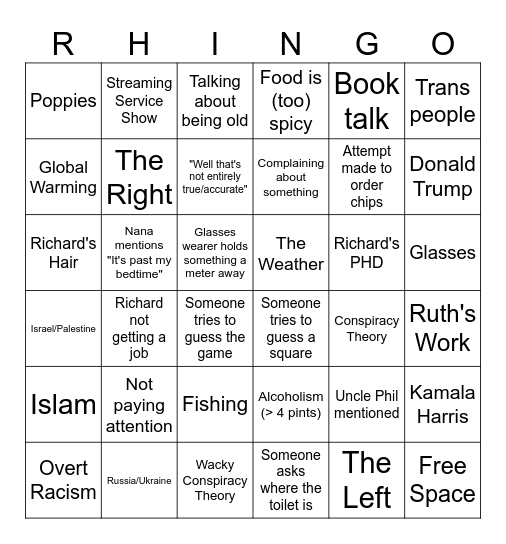 Thursday Night Bingo Card