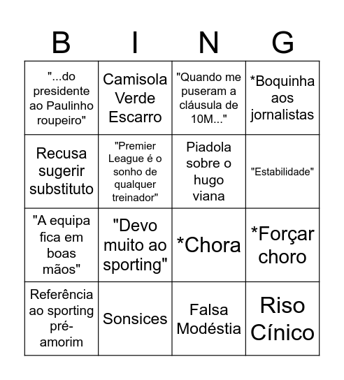Raborim no adeus Bingo Card