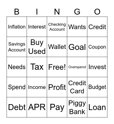 Money Bingo Card