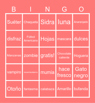 Spanish Bingo Card