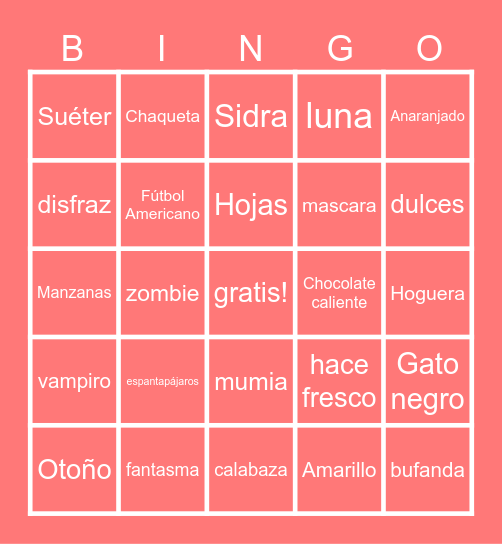 Spanish Bingo Card