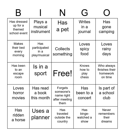 "Find Someone Who" Bingo Card