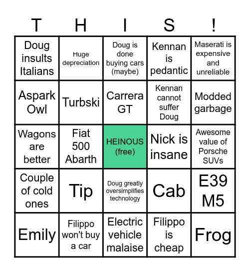THIS! Car Pod Bingo Card