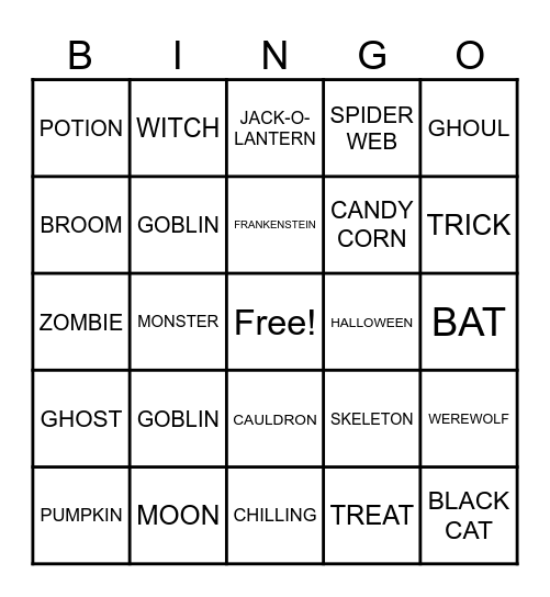 Halloween Bingo Card