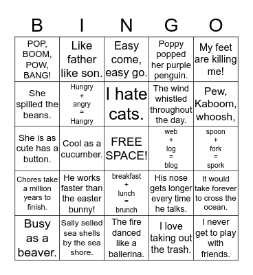 figurative language bingo Card