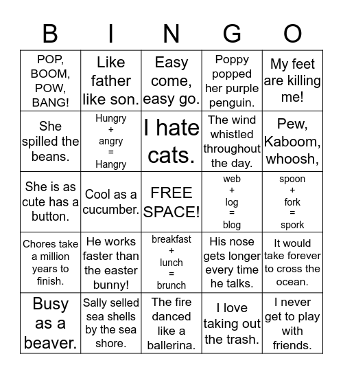 figurative language bingo Card