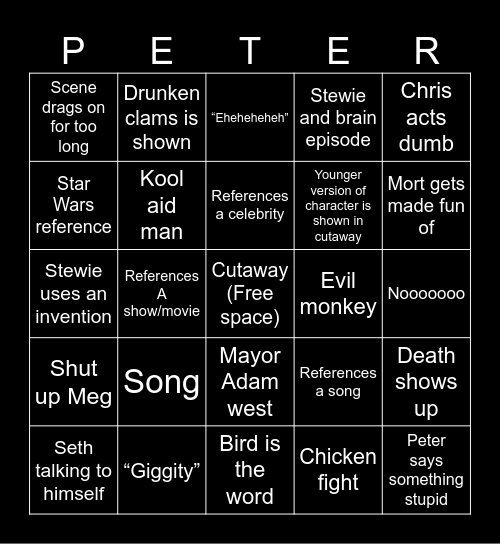 Family guy Bingo Card