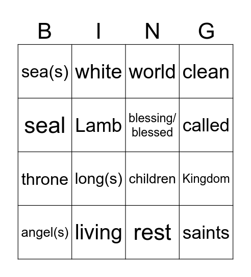 All Saints' Day, year B Bingo Card