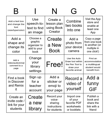 Book Creator Bingo Card