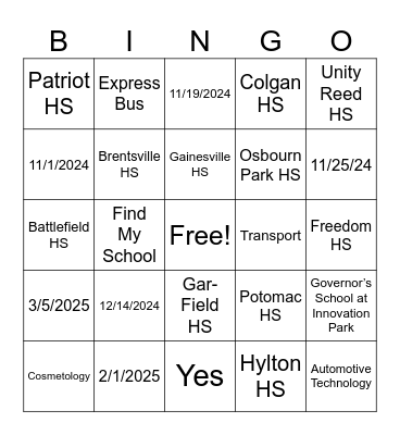 Specialty Programs Bingo Card